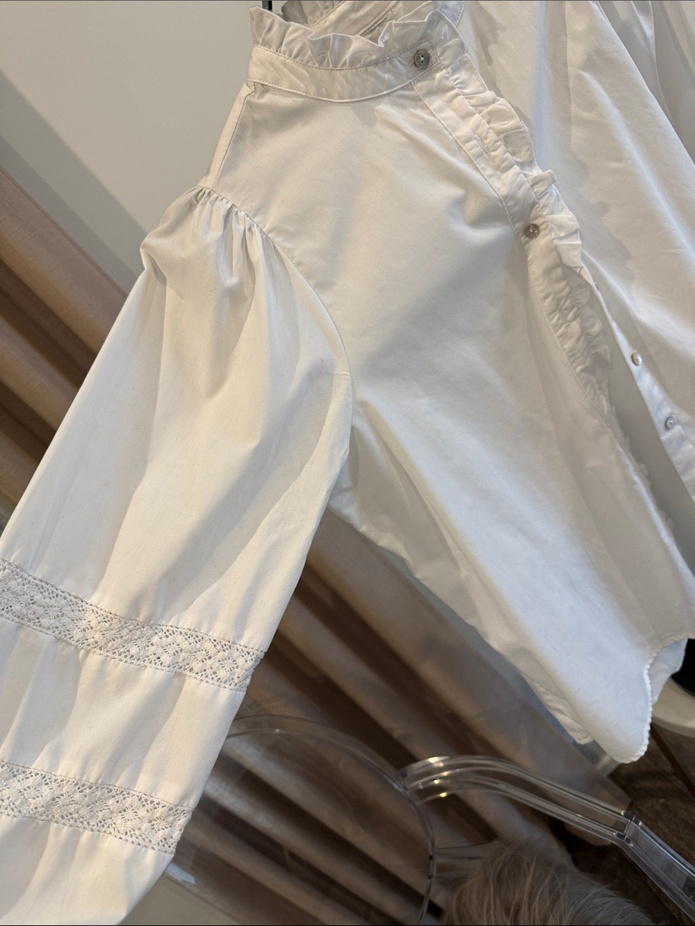 White Ruffled Front Button Blouse - Picture 4 of 5